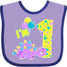 Black Drool Bibs Inktastic Happy Dinosaur First Birthday-Purple Baby Bib