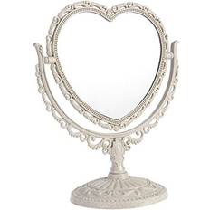 Beige Makeup Mirrors Frcolor Vanity Mirror 2x Magnification Heart Shape Two Sided Swivel Tabletop Makeup Mirror Beige