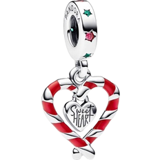 Punainen Korut Pandora Double Candy Cane Heart Christmas Dangle Charm - Silver/Multicolour