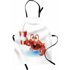 Polyester Aprons Ambesonne Crabs Thirsty Marine Animal Drink on a Paper Cup Straw Bib Apron Black