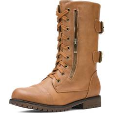 Ankle Boots Dream Pairs Women's Terran Camel Mid Calf Built-in Wallet Pocket Lace up Military Combat Boots