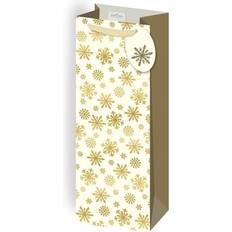 Cream Gold Snowflakes Xmas Bottle Bag