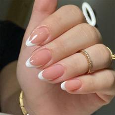 Multicolour False Nails Shein French Almond Press On Nails Medium Stiletto - Glossy