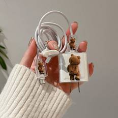 Apple charger cable Shein 4pcs/Set Transparent Tpu Case For Apple 20w Fast Charger With Cute Colored Bear Design, Compatible With Charger And Data Cable