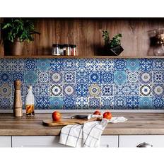 Tiles Homeroots 5" X 5" Blue And Aqua Pop Mosaic Peel And Stick Removable Tiles