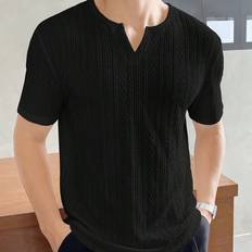 Clothing Shein Men'S Plain Casual T-Shirt With Texture And Notch Neckline