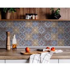 Tiles Homeroots 4" X 4" Blue Warm Tones Mosaic Peel And Stick Tiles