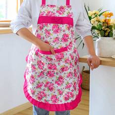 Dam Förkläden Shein 1pc Floral Women'S Apron With Pockets, Perfect For Kitchen, Cooking And Bbq Förkläde Rosa