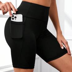 Shein Shorts Shein Solid Color Elastic Waistband Sports Shorts With Phone Pocket Plus Size