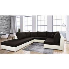 Canapés Sofa Andro Mit Schlaffunktion Und Hocker Weiss-Schwarz Canapé