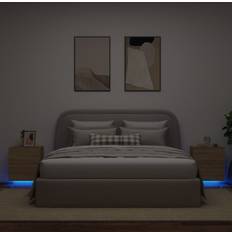 Comodini vidaXL Comodini Con Luci LED 2pz Rovere Sonoma Legno Multistrato Comodino