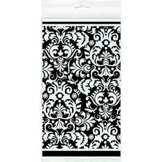 Tablecloths Unique Party Plastic Damask Tablecloth White, Black