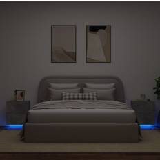 Comodini vidaXL Comodini Con Luci LED 2pz Grigio Cemento In Legno Multistrato Comodino