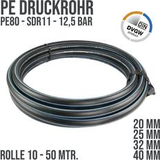 Idraulica Mega Druckrohr PE80 20 mm x 2,0 mm Glatt SDR11 12,5bar Schwarz/Blau 10m Typ D=0,60m