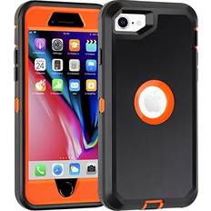 Mobile Phone Covers iPhone SE 2020 Case,iPhone SE 2022 Case,3 in 1 Built-in Screen Full Body Protector Phone Case,Shockproof TPU Hard PC Bumper Drop-Proof Shell for iPhone SE 2nd 3nd 4.7" inch Black/Orange