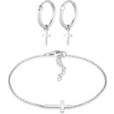 Donna Set di gioielli Elli Croce pendente orecchini no di base in argento sterling 925 Parure gioielli pieces female