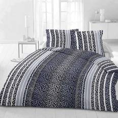 Cotone Satinato Biancheria da Letto Microfaser Bettwäsche Blauer Leopard 200x200 cm + 2 Stk 80x80 cm Copripiumino Blu (220x80cm)