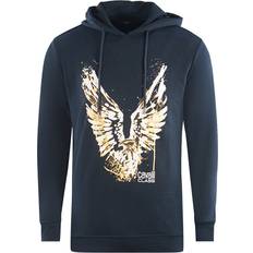 Gold Jumpers Cavalli Class Golden Eagle Logo Navy Blue Hoodie