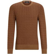 HUGO BOSS Women Jumpers HUGO BOSS L-Puro Geometric Structure Silk Sweater Beige