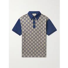 Silke/Siden Pikétröjor Gucci Panelled Cotton-Jersey and Logo-Jacquard Silk-Blend Polo Shirt Men Blue