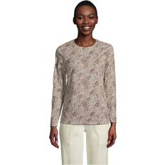 Lands' End 3XL Rain Clothes Lands' End Lands' End Women Relaxed Supima Long Sleeve Crew Allspice/Ivory Spotted Leopard Tall