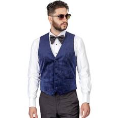 Men - Yellow Hats AZAR MAN Men's Velvet Slim Fit Dress Suit Vest Button Adjustable Back Strap Navy Blue, Chest XSmall