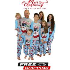 Pajamas District Gueuusu Christmas Pajamas For Family Long Sleeve Cartoon Snowman Pattern Christmas Pjs