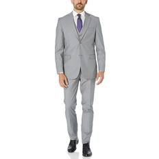 Unisex Suits Adam Baker by Creative Men's CT701/04-3 Piece Single Breasted Classic Fit Vested Suit Light Grey Long