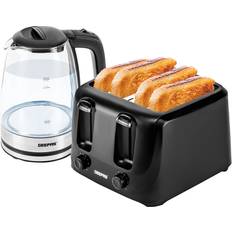 Glass toaster Geepas 4 Slice Bread Toaster & 1.7L Illuminating Electric Glass Kettle