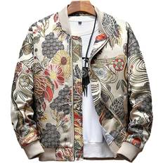 5XL - Men Dresses Men Coat Japanese Embroidery Slim Fit Bomber Jacket Male Windbreaker Coats White