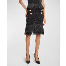 Polyamide - Women Skirts Balmain Fringed Tweed Short Skirt with Buttons