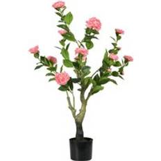 Pink Artificial Plants Homcom Camellia Flower Pot Artificial Plant