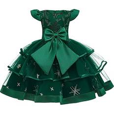 Dresses Toddler Girl's Pageant Dress Green Prom Birthday Party Vintage Knee Length Flower Three Layer Tulle Dresses 3-4 Years