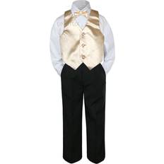 Dresses 4pc Formal Baby Teens Boy Champagne Vest Bow Tie Black Pants Suit S-14