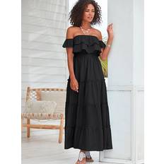 Lascana Tiered Carmen Maxi Dress, Black, Women's Dresses Victoria's Secret