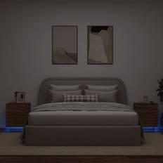 Comodini vidaXL Comodini Con Luci LED 2pz Rovere Marrone In Legno Multistrato Comodino