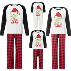 JYYYBF Family Matching Christmas Pajamas Set Cartoon Hat Long-Sleeved Tops Plaid Trousers Sleepwear Suit - Red