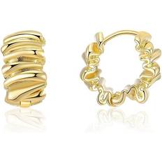 Mascot 18K Gold Plated Hoop Earrings for Women, Trendy Cubic Zirconia Twisted Rope Chunky Gold Hoop Earrings Cuff Lightweight Hypoallergenic Jewelry