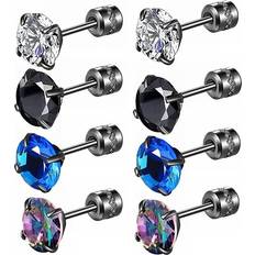 Tianci Pairs Screw Back Surgical Stainless Steel Stud Earrings for Women Men,Rainbow 5A Cubic Zirconia Studs Double Side Earrings 6mm