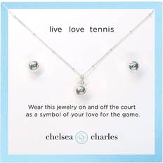 Silver - Women Jewelry Sets Chelsea Charles Chelsea Charles Tennis Ball Charm Necklace and Earrings Gift Set, Women's, Silver