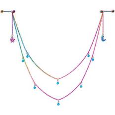 Body Chains Body Candy Gauge 5/8 Blue Gem Rainbow Moon Star Double Dangle Nipple Chain Purple 5/8