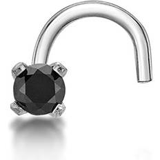 14k Piercings Lavari Jewelers Gauge Curved Screw 14K White Gold .025 cttw Black Diamond Nose Ring