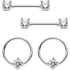 Women Piercings Body Candy Gauge 9/16 Clear Gem Bcr Captive Ring Barbell Nipple Ring Set Stainless Steel