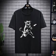 Shein Herr T-shirts Shein Men'S Cat Playing Guitar Printed T-Shirt