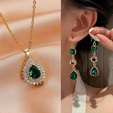Green Jewellery Sets Shein Dark Green Earrings And Necklace Set