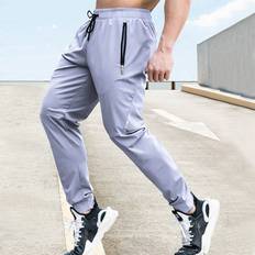 Men - Purple Pants Shein Men's Drawstring Zipper Pocket Joggers