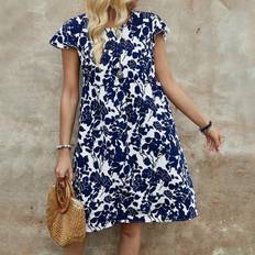 Shein Hvid Kjoler Shein Emery Rose Floral Print Dress With Ruffled Hemline