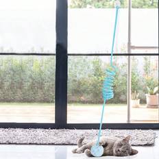 Shein 1pc Blue Cat Toy With Bunny Fur Ball Resistant To Bites, Suction Cup For Door, Automatic Cat Teaser