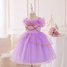 Purple Children's Clothing Shein Young Girl'S Purple Tulle Mesh Spliced Woven Ribbon Party Princess Dress