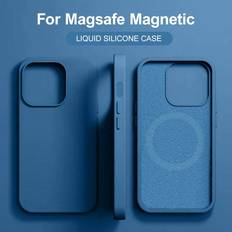 Shein Sea Blue Liquid Silicone Magsafe Magnetic Wireless Charger Case For IPhone 14 13 12 11 15 Pro Max With Velvet For APPLE IPhone 15 14 Plus Phone Cover